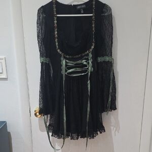 Current Mood Black and Green Lace Dress